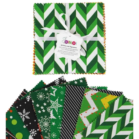 Soimoi Christmas Theme Print Precut 5-inch Cotton Fabric Quilting Squares Charm Pack DIY Patchwork Sewing Craft