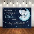 thumbnail image 1 of Telón de fondo para baby shower con diseño de estrella pequeña Twinkle Twinkle, elefante azul, para fotografía de niño, fondo de vinilo de 7 x 5 pies, pancarta para fiesta con temática de elefante, 1 of 5