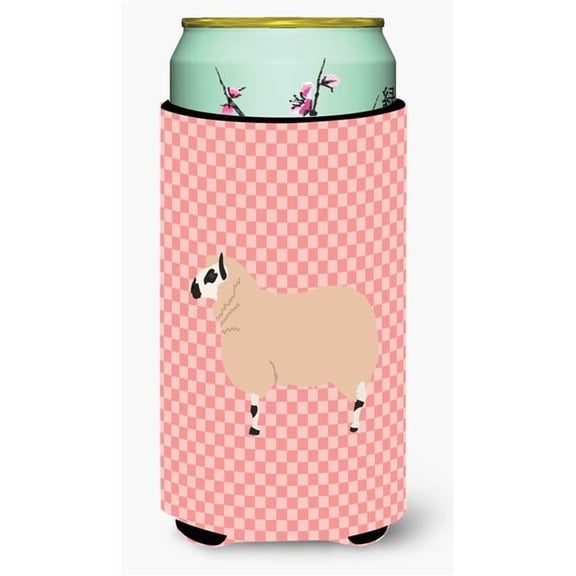 Kerry Hill Sheep Pink Check Tall Boy Beverage Insulator Hugger