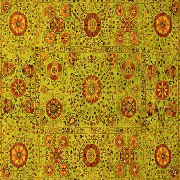 Ahgly Company Machine Washable Indoor Square Abstract Yellow Modern Area Rugs, 4' Square