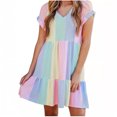 thumbnail image 1 of Vestido Corto de Verano, Cuello en V Bolsa de Color Sólido Cadera Dividida Vestido de la Mitad de la Manga de la Cintura, Moda de las Señoras Midi, 1 of 1