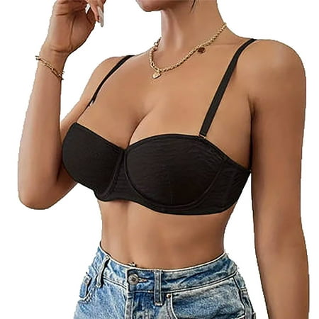 Arnsht Women s Fashion Balconette Push Up Bra Underwire Lace Demi Padded Plunge Bra Shelf Add Cup Lift Balcony Brassiere Black M