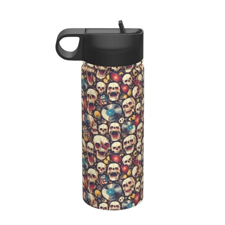

Susaid rock record music Skull Print 18oz Sports Insulated Kettle Stainless Steel Water Bottle For Running Hiking Cycling Climbing