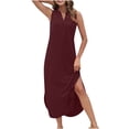 thumbnail image 2 of LLYWEY Women's Casual Satin Mini Dress - Ruched Front Sleeveless Round Neck with Pockets Silky Summer Night Dress, 2 of 7