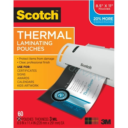 Scotch Thermal Laminating Pouch 60-Pack, 3mm