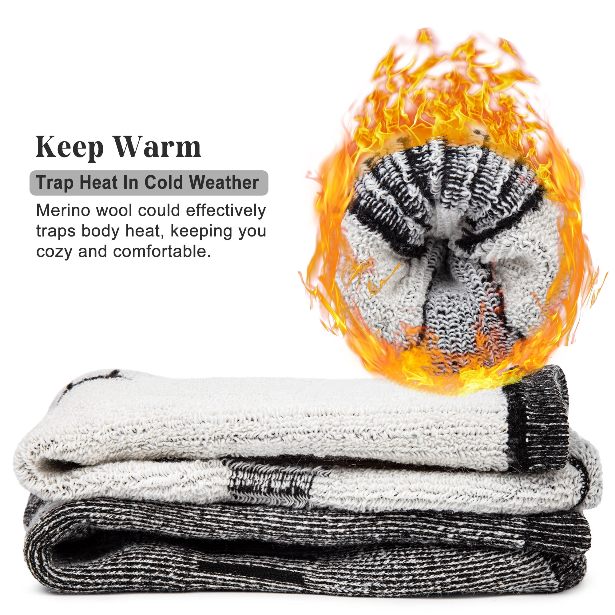 KOITHOT 3 Pack Merino Wool Socks for Men & Women, Thermal Boot Warm Hiking Socks
