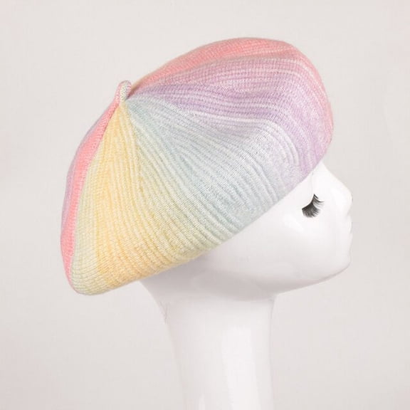 SikaFu Vintage Gradient Colorful Wool Berets Autumn Winter Knitted Beret Hat Female French Artist Painter Hat Berets for Women