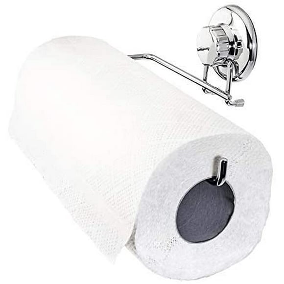 HASKO Accessories - Suction Cup Paper Towel Holder- Chrome Plated Stainless Steel Bar for Bathroom & Kitchen (Chrome)