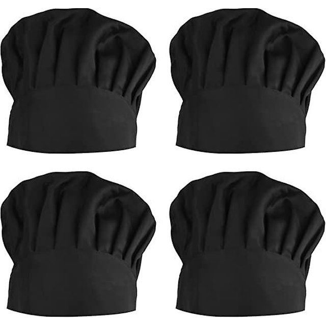 Gorro de chef negro ajustable de 4 piezas para mujeres y hombres, gorro de chef unisex, gorro de chef profesional Mylar, gorro de chef transpirable para hornear parrilla.