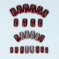 thumbnail image 3 of 24PCS- wine red square fake nails, silver glitter inlay, exquisite elegance, fashion generous, suitable for dating, dinner, 3 of 9