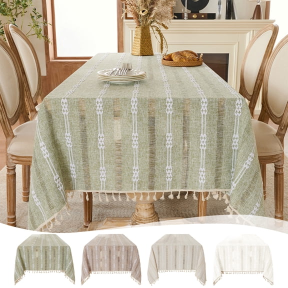 Naxoaeo Openwork Jacquard Tassel Tablecloth, 55x35 Inch Rectangular Polyester Table Cover, Embroidered Dining Room Decor, Elegant Farmhouse Style, Washable Holiday Party Table Topper