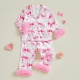 thumbnail image 4 of YunPes Toddler Girls Satin Outfits Bow & Heart Print Button Down Shirts Pants 2PC Sets Fuzzy Trim Cuffs Valentines Matching Sets 2PC, 4 of 7