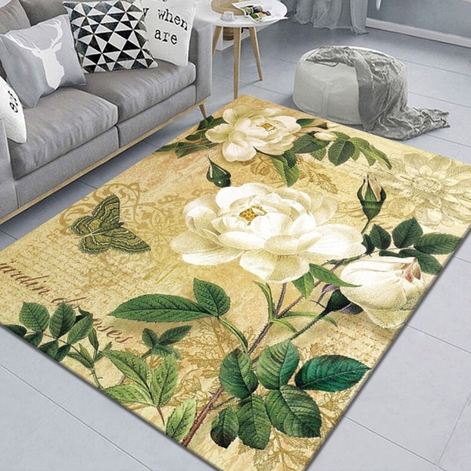Modern Floral Area Rug For Entryway Living Room Big 3D Flowers Throw