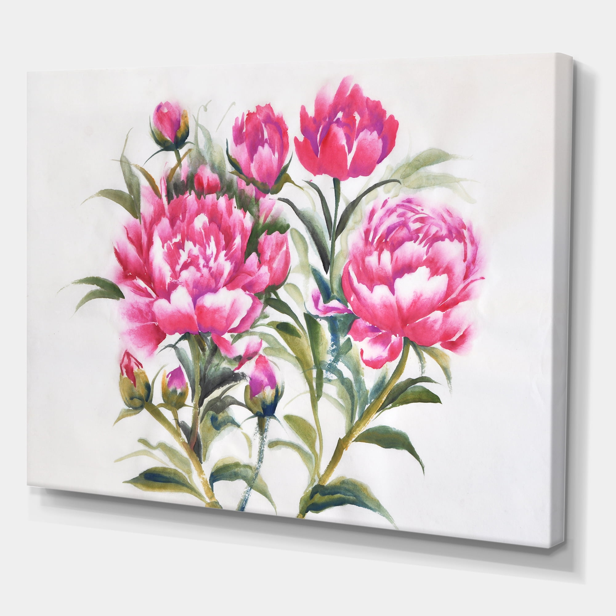 Designart ' Purple Peonies Flowers ' Traditional Canvas Wall Art Print