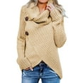 thumbnail image 2 of Waffle Knit Sweaters for Women Solid Color Loose Turtleneck Sweater Top Button Deco Wrap Front Sweatshirt, 2 of 3