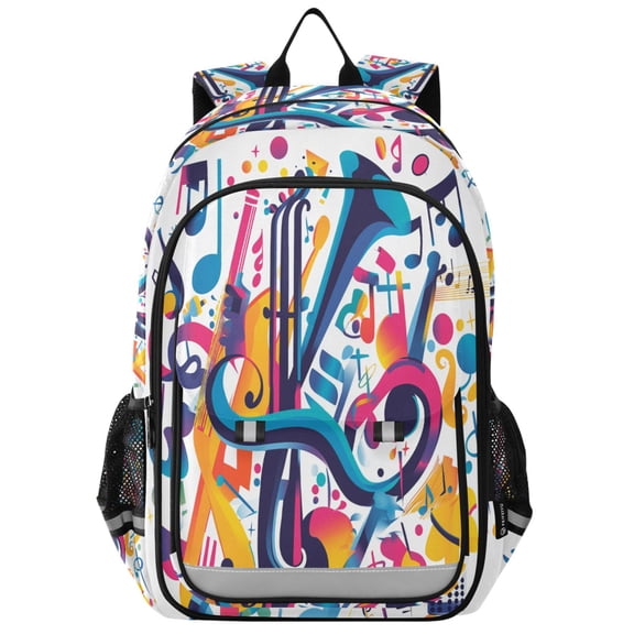FORMRS Unisex School Backpack 17" Student Travel Bag with Laptop Compartment, Musical Pattern