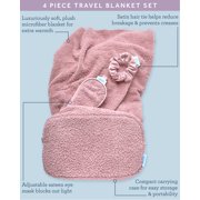 Bliss Travel Blanket Set - 4 Piece Plush Travel Blanket, Carry On Bag, Sleep Mask and Scrunchie