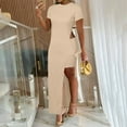 thumbnail image 3 of Ticikt Fashionable Tied Detail Slit Asymmetrical Camisole and Shorts Matching Set for Women,Color:Beige, 3 of 4