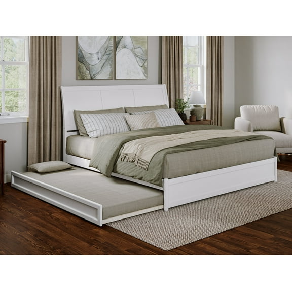 AFI, Andorra King Platform Bed with Panel Footboard and Twin XL Trundle, White