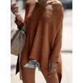 thumbnail image 1 of Plus Size Casual Sweater Women's Solid Long Sleeve Cold One Shoulder Split Pullover, 1 of 10