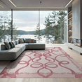 thumbnail image 2 of ODIKA 8'x10' Washable Area Rug Coquette Motif Round Shaped Bows Dainty Scroll Pink Ribbon Playful for King Size Bedroom Under Bed, Master Suite, Non-Shedding, Easy Care, 2 of 7