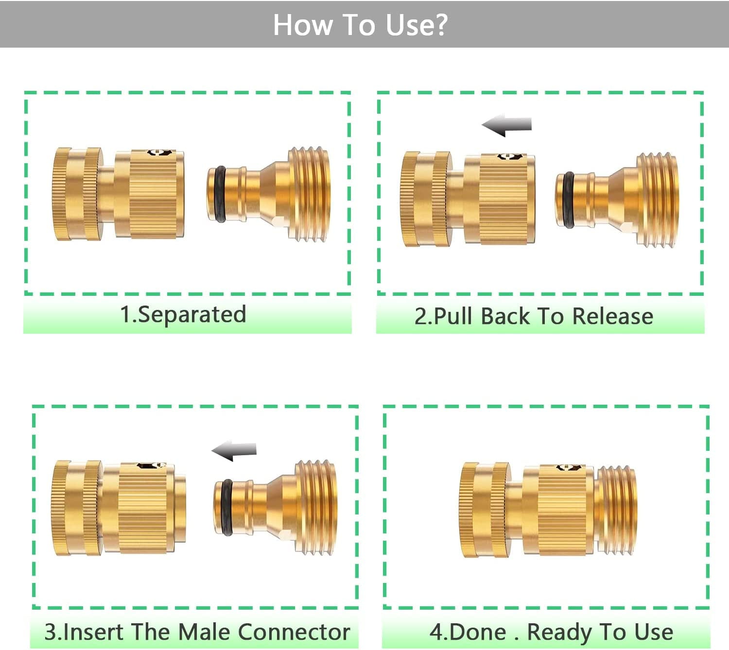 Garden Hose Quick Connector Set, Solid Brass 3/4 Inch Water Fitings Thread Easy Connect No-Leak Male Female 6 Sets