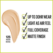 Maybelline Super Stay Liquid Foundation Makeup, Full Coverage, 125 Nude Beige, 1 fl oz