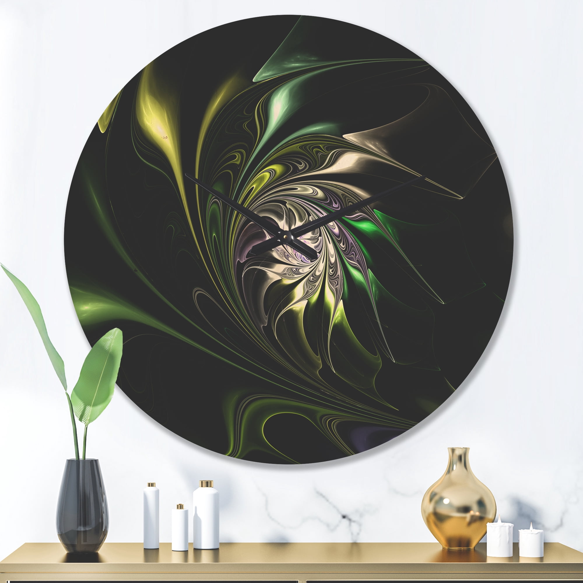 Designart 'Fractal Green Multi Colored Stained Glass' Modern Wood Wall Clock