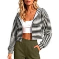 thumbnail image 3 of Edvintorg Zip up Jackets for Women Striped Long Sleeve Hooded Coat Light Outerwear with Pocket Women's Clothing Black M-2XL, 3 of 6