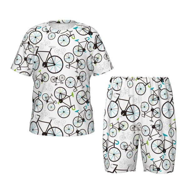 Balery Bicycle Conjunto de Pijama Infantil de Manga Corta con Estampado – Ropa de Dormir de Algodón Suave-Large