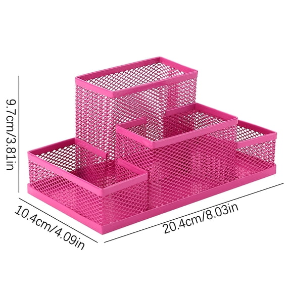 LAMIRO Creative Multifunctional Mesh Pen Holder for Desk Organization,Space-Saving Metal Stationery Storage,Sturdy and Slip-Resistant Design Hot Pink