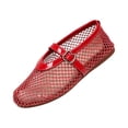 thumbnail image 3 of Nestiefly Mesh Ballet Flats for Women Buckle Strap Comfy Casual Office Fishnet Ballerina Flat Shoes Red 42, 3 of 5