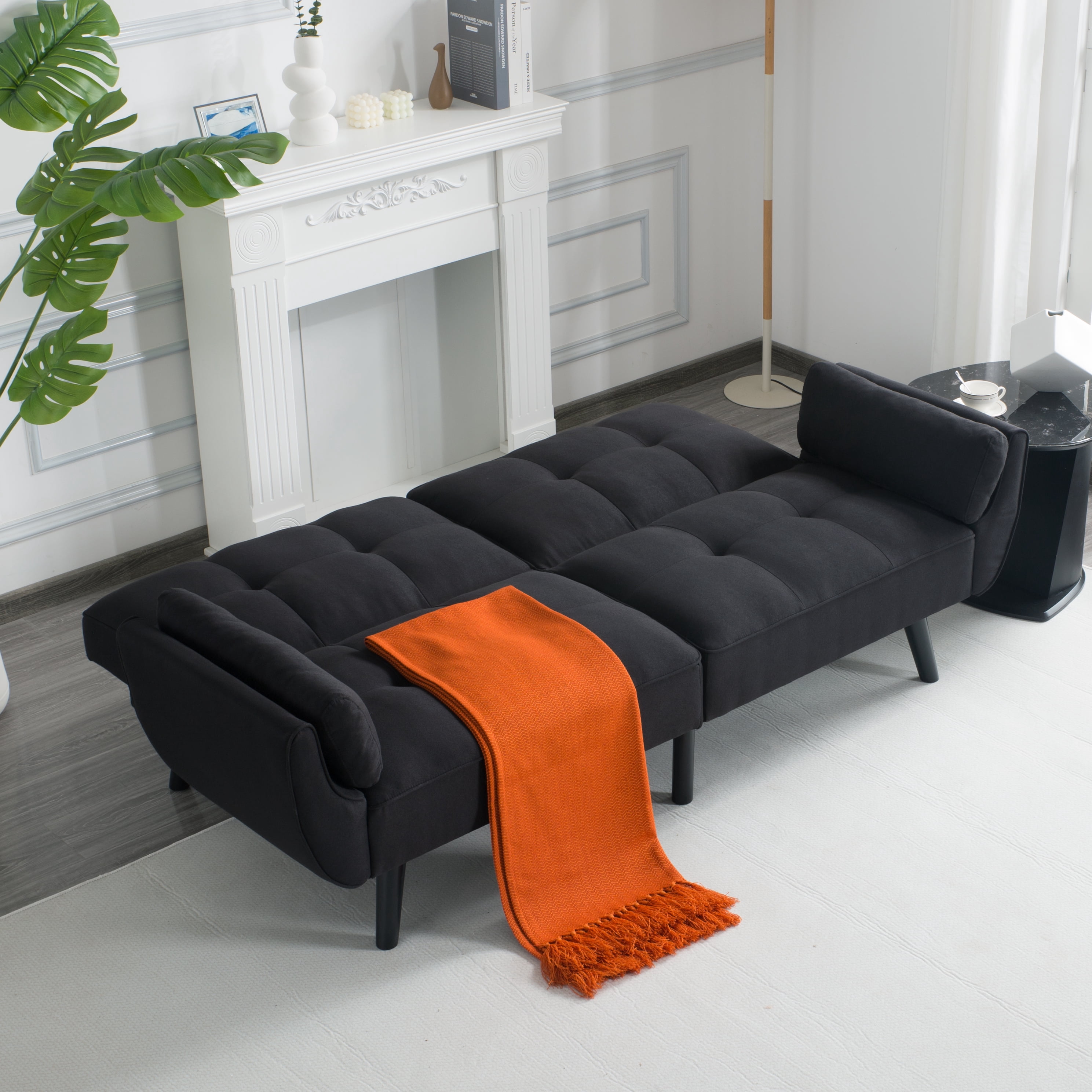 Gewnee Convertible Futon Sofa Bed, Sleeper Couch with 3‑Position Split‑Back, Multi‑Purpose Convertible Sofa for Small Space, Living Room, Apartment, Studio & Office, Black