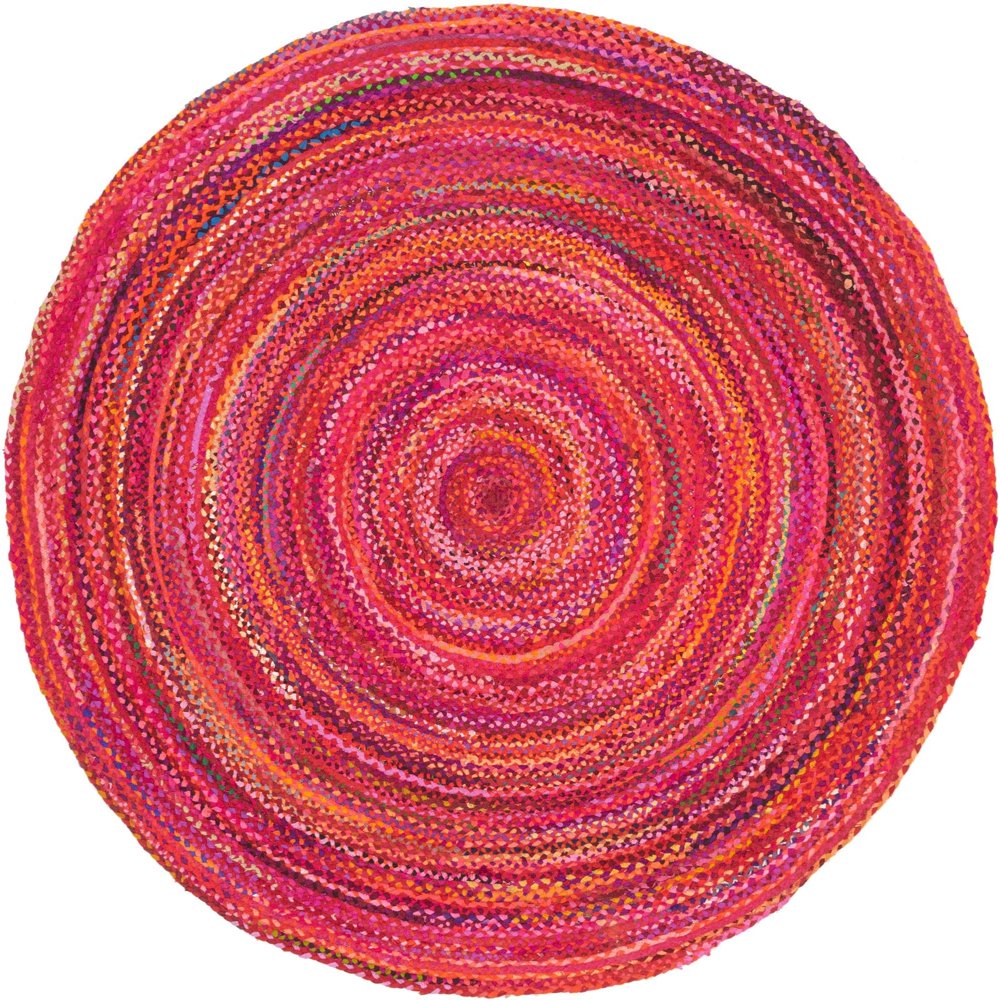 8' Orange and Pink Hand Braided Abstract Round Area Throw Rug Walmart