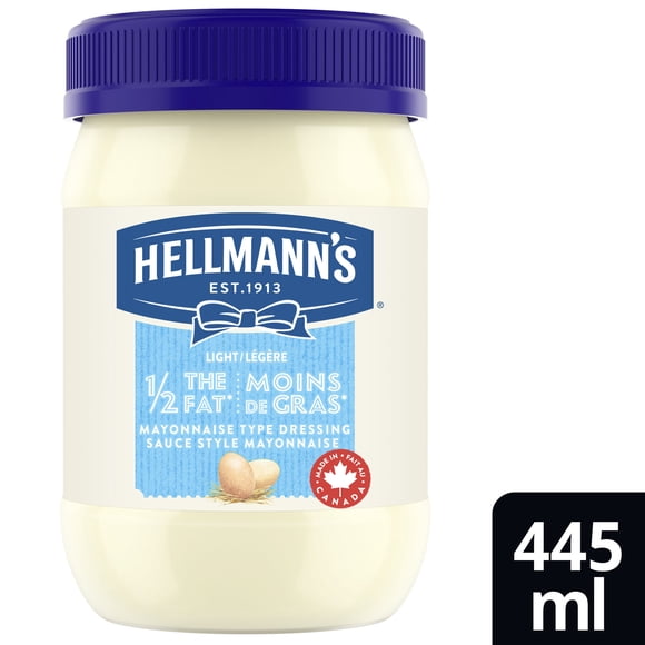 Vinaigrette de type mayonnaise légère Hellmann’s ½ moins de matières grasses, avec œufs de poules élevées en liberté au Canada et huile de canola, pot de 445 mL