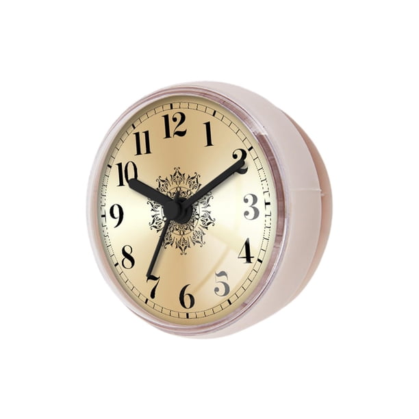 Reloj de baño silencioso, resistente al agua, mini reloj analógico con ventosa para espejo de pared. Número blanco