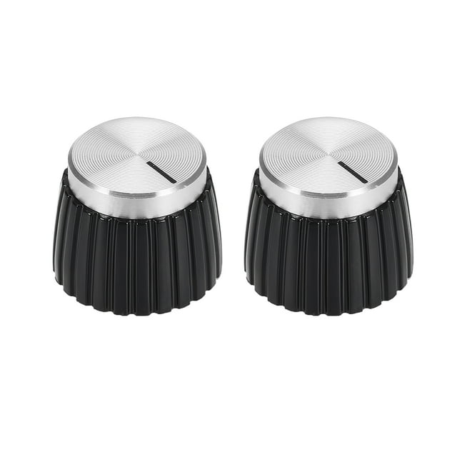 2 pcs Botón de potenciómetro Estilo Reemplazo de Amplificador Negro con Tapa de Tonos Plateados Botón de Control de Volumen