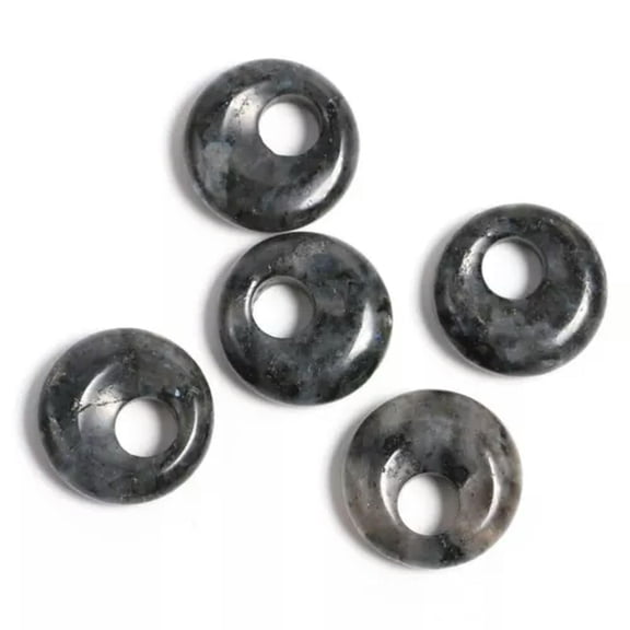 HOOUN 18mm Mini Gemstone Round Donut Ring Pendant Beads for Necklace Earring Jewelry-Only 1PC (Random Pick)-Larvikite Labradorite