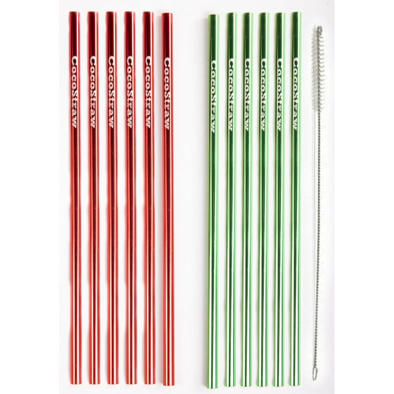 12 Xmas Christmas Metal Drinking Straws Red Green Reusable Eco Friendly  10.25 Tall Long