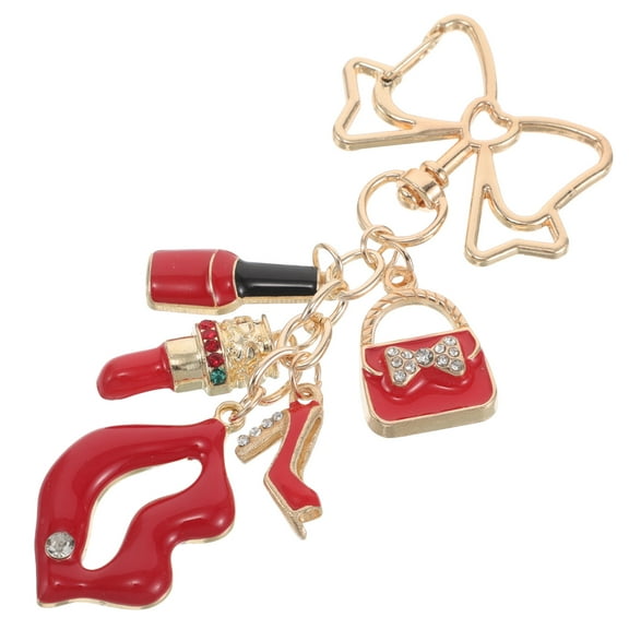 Masteelf Cute Bow Bag Charm Keychain Lipstick Bag Keychain Classy Purse Charm, Metal Key Chain for Women Creative Pendant Handbag Decoration