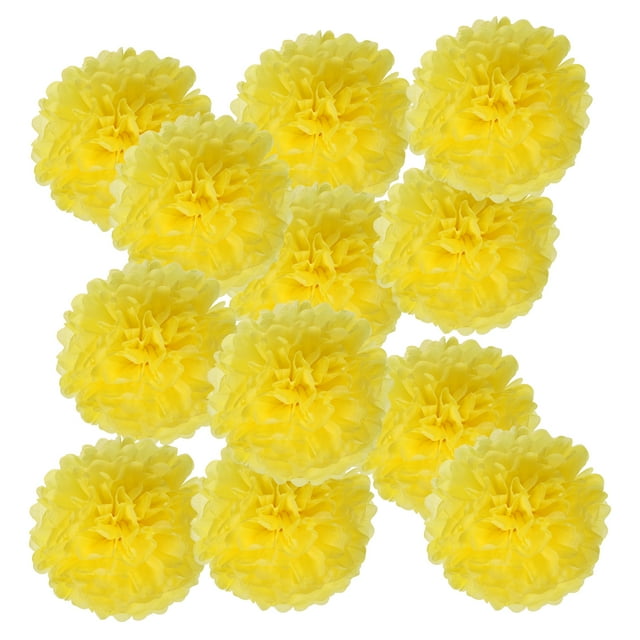 Pom Poms de Papel de 4 pulgadas, 12PCS Flores de Papel Pom Poms para Decoración de Bodas, Despedidas de Soltera, Cumpleaños, Fiesta, Decoración de Fondo, Amarillo Claro