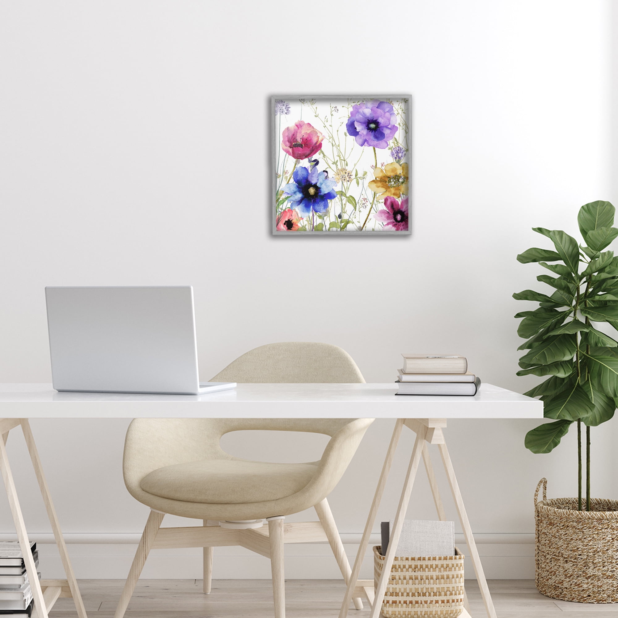 Modern Spring Garden Flowers Gray Framed Giclee Art, design by Sasha