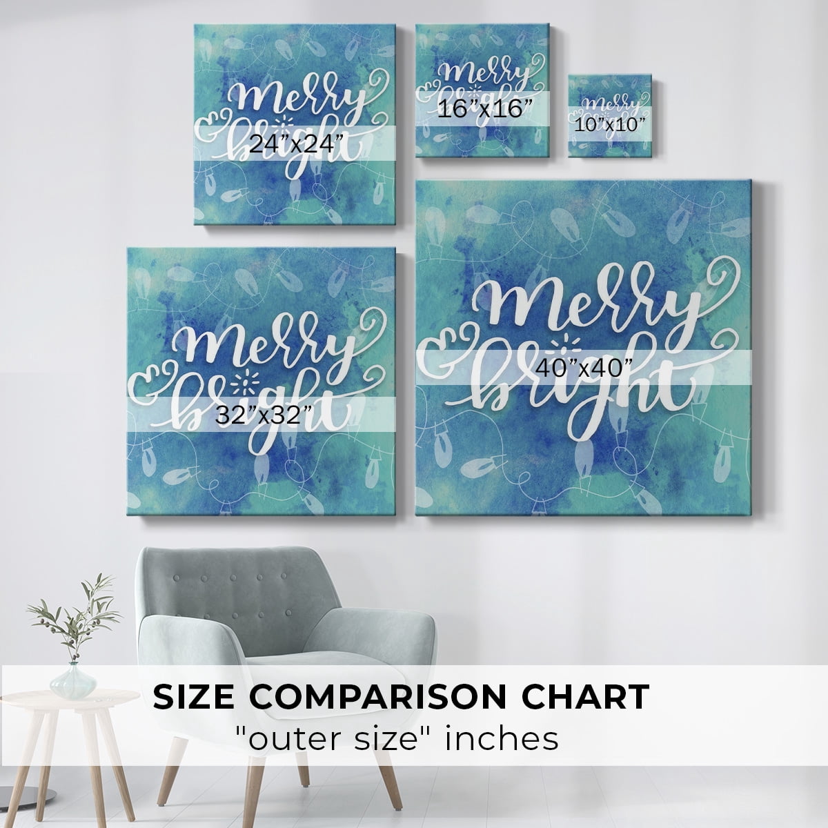 Merry and Bright Twinkle Light Handlettering- Gallery Wrapped Canvas