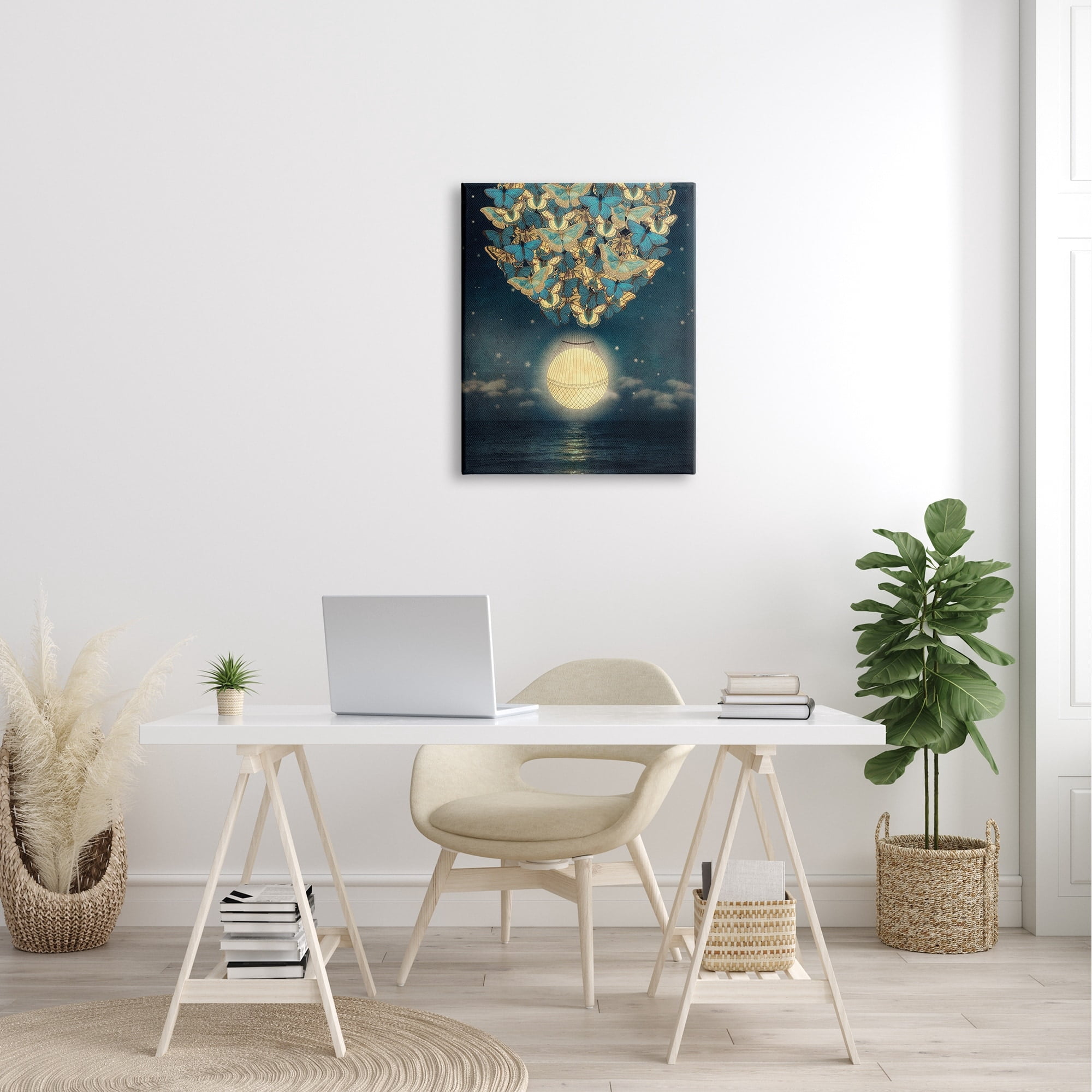 Stupell Industries Lunar Butterfly Hot Air Balloon Surreal Ocean Sky,24 x 30, Design by Paula Belle Flores
