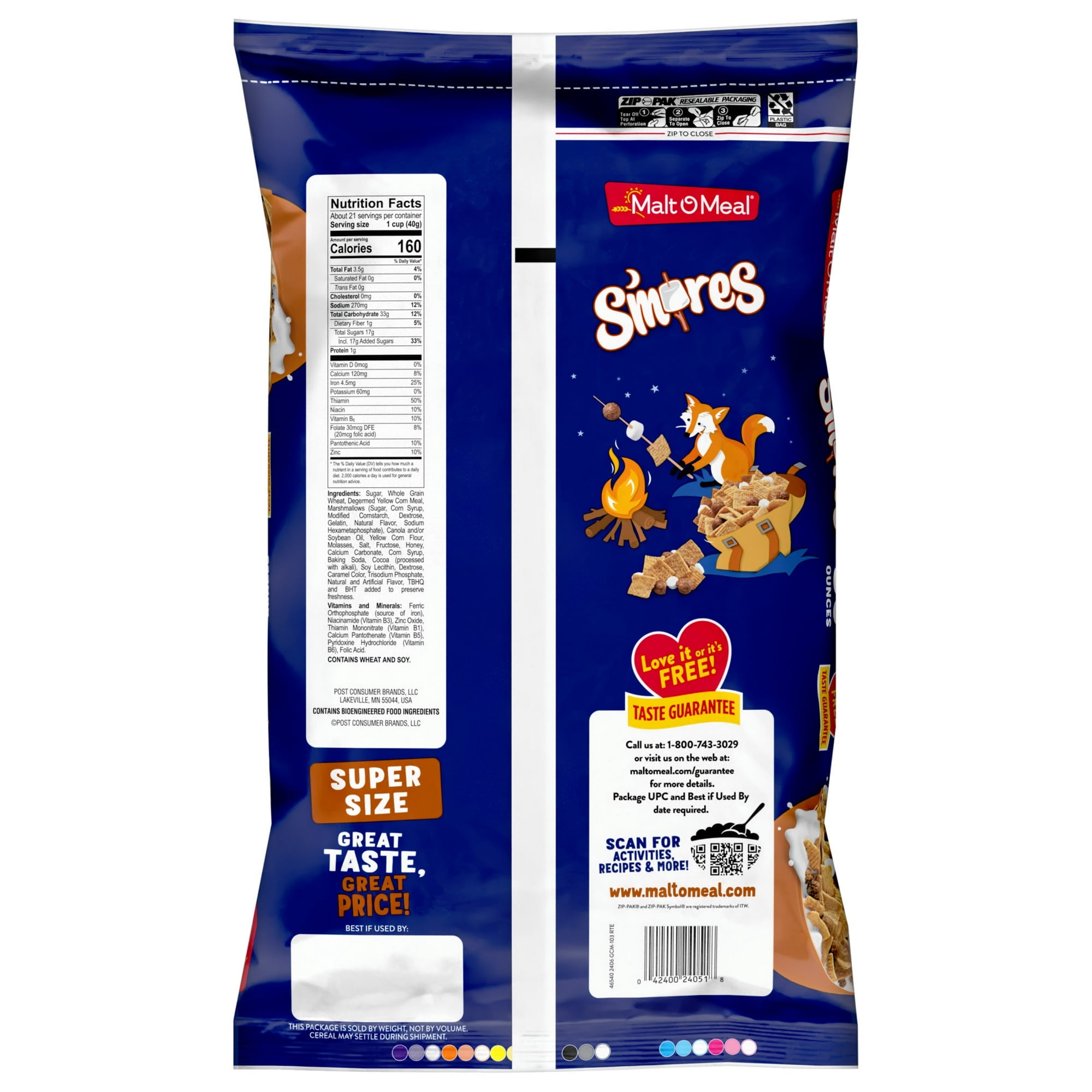 Malt-O-Meal S'mores Breakfast Cereal, Crunchy Smores Cereal, 30 oz (Pack 4)