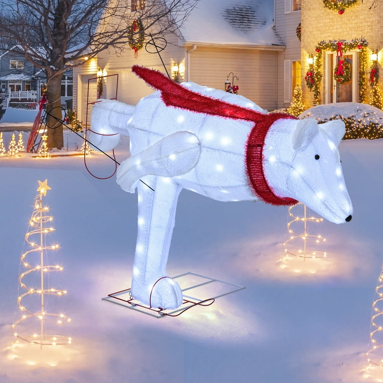 Gymax 4.5 FT Lighted Skiing Polar Bear Light up Christmas