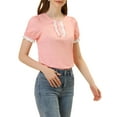 thumbnail image 4 of Allegra K Women's Casual Crew Neck Puff Sleeve Ruffled Lace Trim Blouse Top, 4 of 5