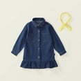 thumbnail image 2 of Odeerbi 2-8 Years Toddler Girls Long Sleeve Ruffle Denim Dress Spring Fall Cute Cotton Shirt Dress Children Fashion Solid Color Button Jean Dress with Pocket Toddler Girls Clothes, 2 of 9