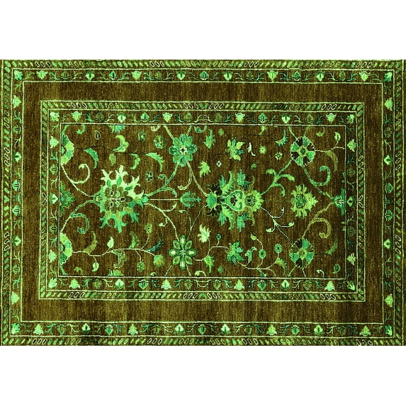 Ahgly Company Indoor Rectangle Oriental Green Industrial Area Rugs, 7' x 9'