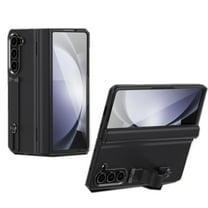 ELEHOLD for Samsung Z Fold 6 Case, Luxury PU Leather Adjustable Hand Strap Kickstand Full Body Shockproof Hinge Protective Cover Case with Screen Protector for Samsung Z Fold 6,Black